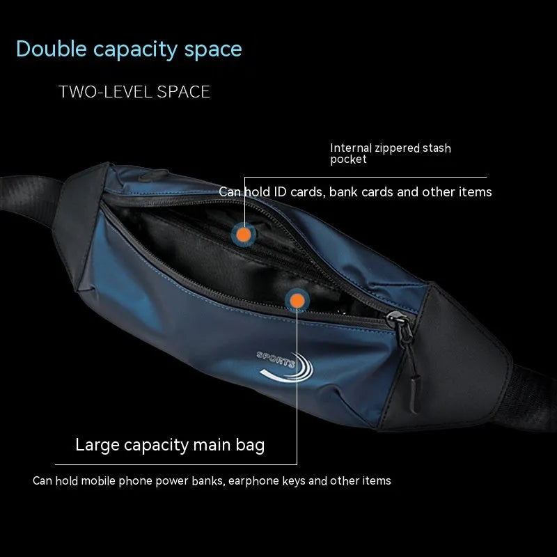 Men's blue waterproof waist bag made from Oxford polyester fabric for sports activities
