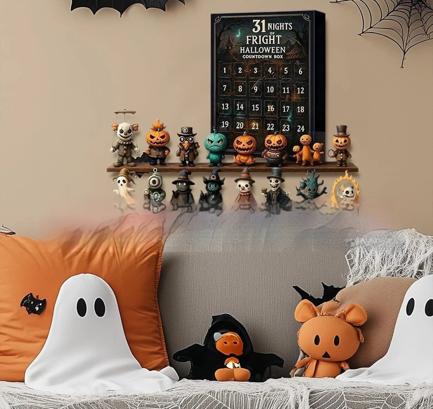 Halloween advent calendar box with horror doll blind boxes for 31-night countdown.
