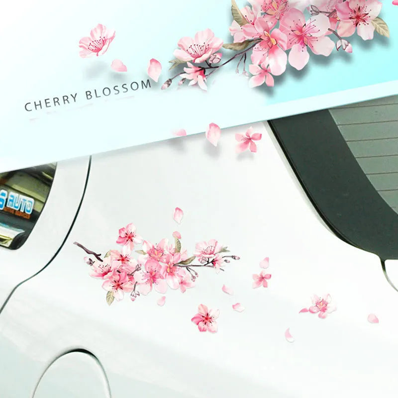 Cherry blossom flower pattern car vinyl sticker in two size options on a white background.