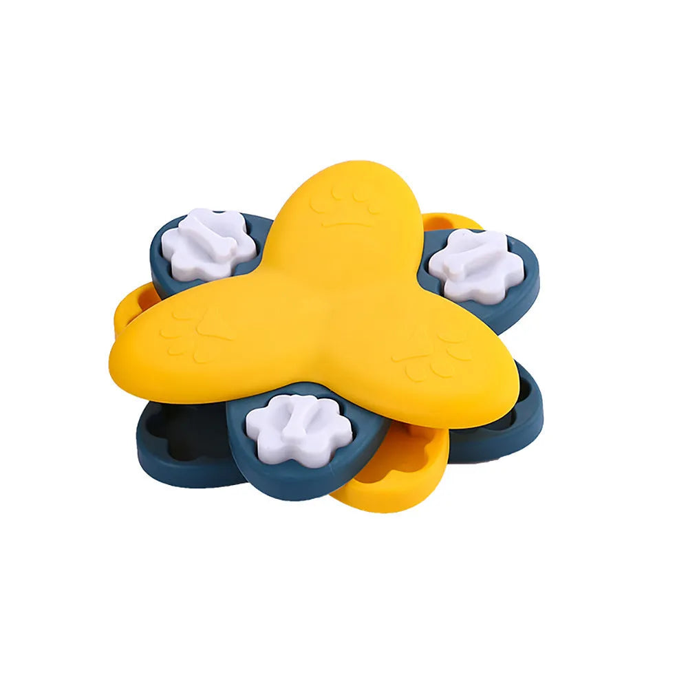 Green interactive dog puzzle bowl with bone-shaped covers on a non-slip base.