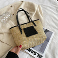 Women's straw woven shoulder bag with European retro style and three-dimensional pocket