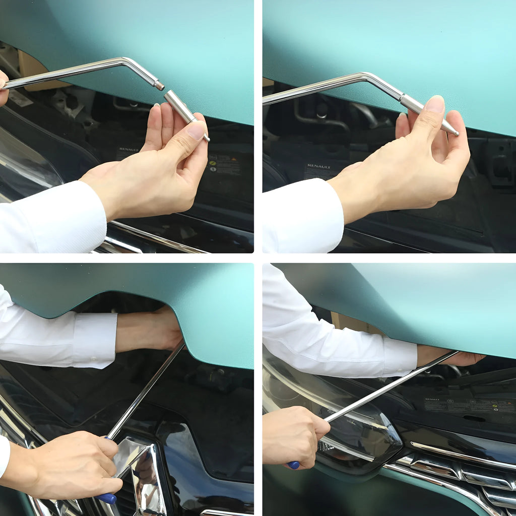 Three alloy steel car dent repair crowbars for automotive body panel maintenance