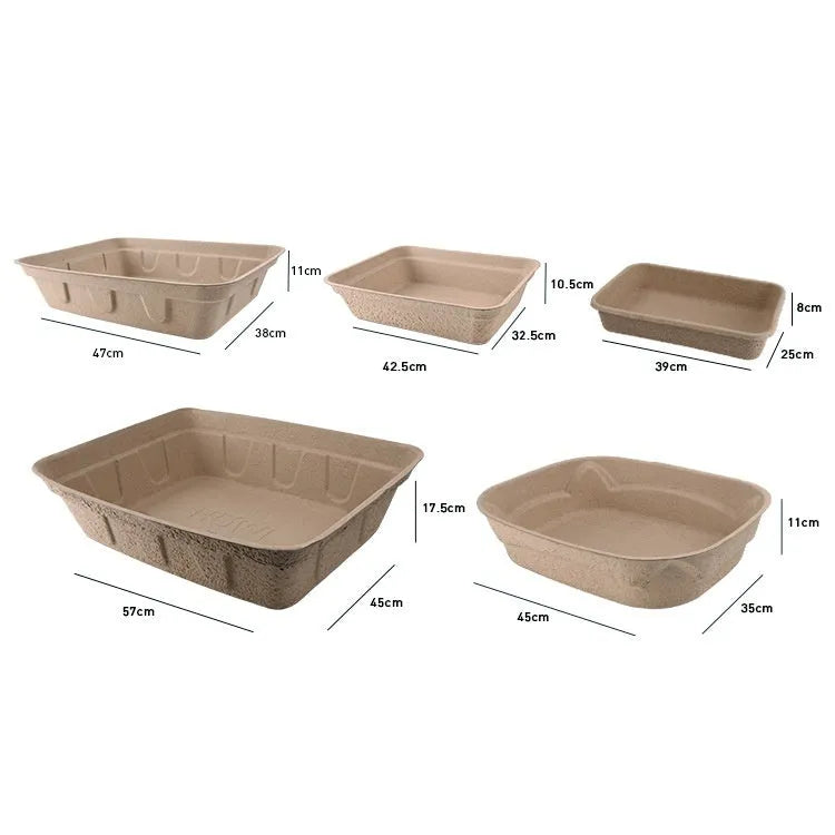 Brown biodegradable disposable cardboard litter box for cats and dogs with waterproof lining.