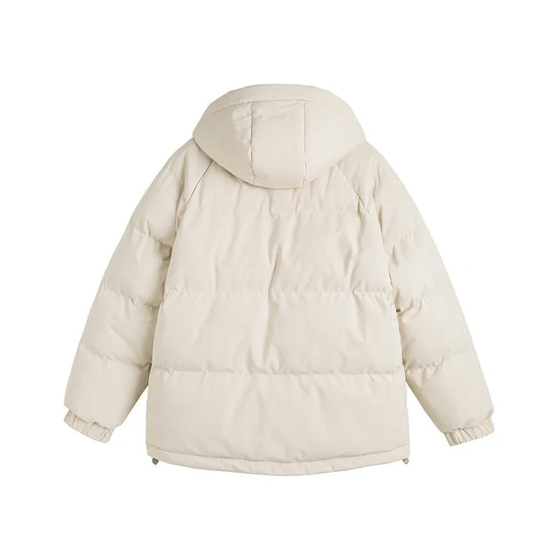 Loose two-piece winter cotton coat in mustard yellow with side pockets and cardigan styling