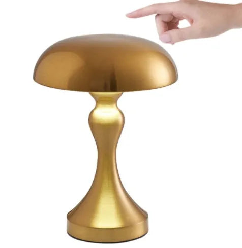 Metallic desk lamp with touch controls showing three colour lighting options
