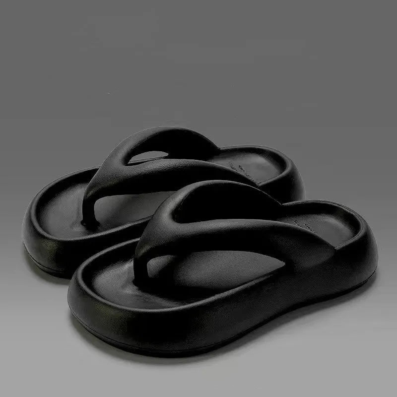 Solid colour EVA flip flops with a thick platform sole and a decorative bow on the strap.