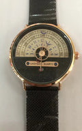 Creative men's sports watch with round alloy case, mineral glass, and stainless steel bracelet.