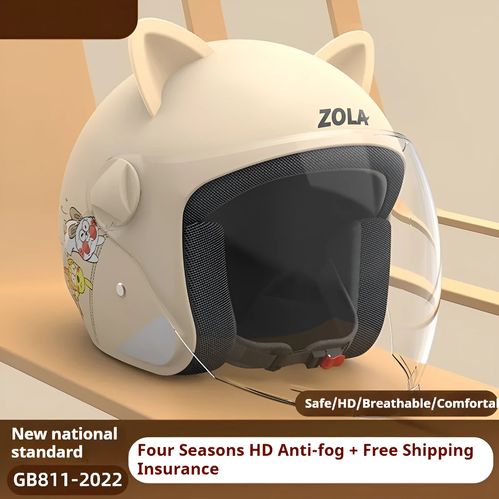 Electric bicycle helmet with attached winter scarf and anti-fog visor in blue colour