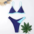 Women's two-piece nylon swimsuit set with bra and briefs in a patterned design
