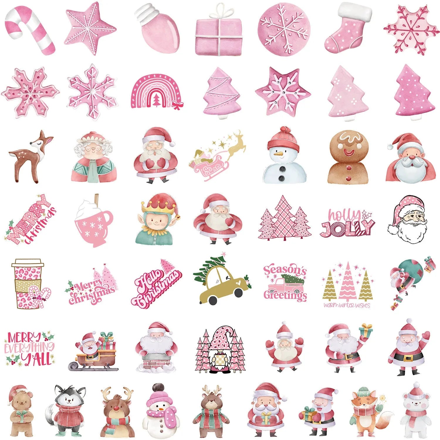 50 Christmas waterproof stickers with cute designs measuring 4-8cm for car phone laptop decoration
