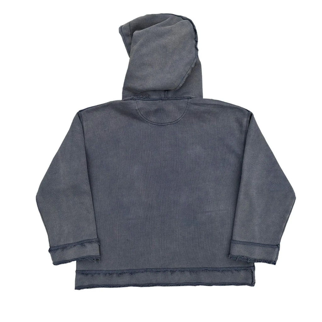 Reverse dark blue hooded sweatshirt with The Sun Also Rises back print in Asian sizing