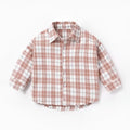 Boys' casual cotton lattice shirt with long sleeves in khaki, light blue, pink or yellow colours