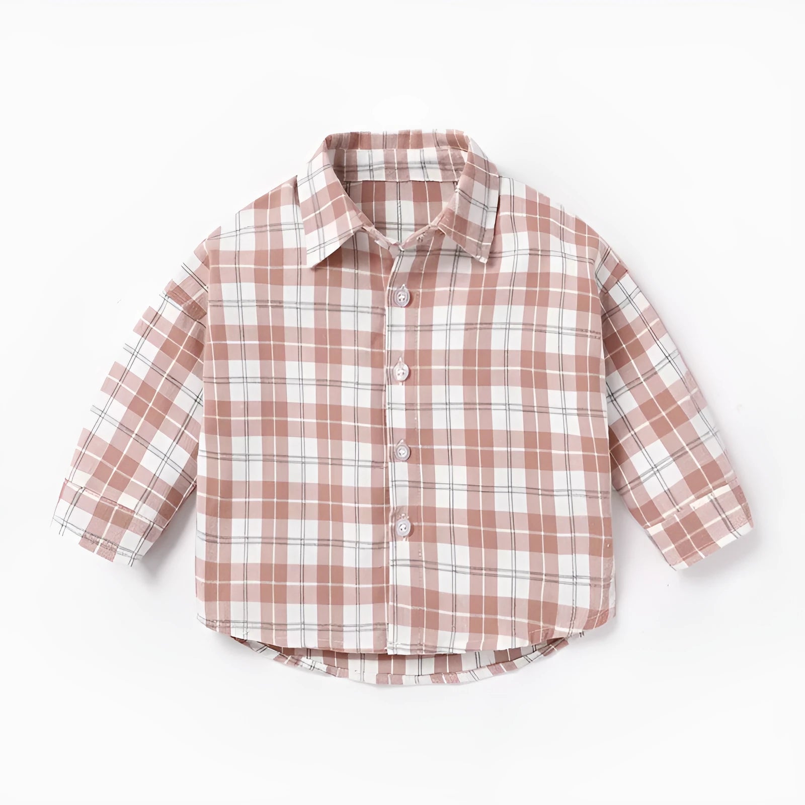 Boys' casual cotton lattice shirt with long sleeves in khaki, light blue, pink or yellow colours