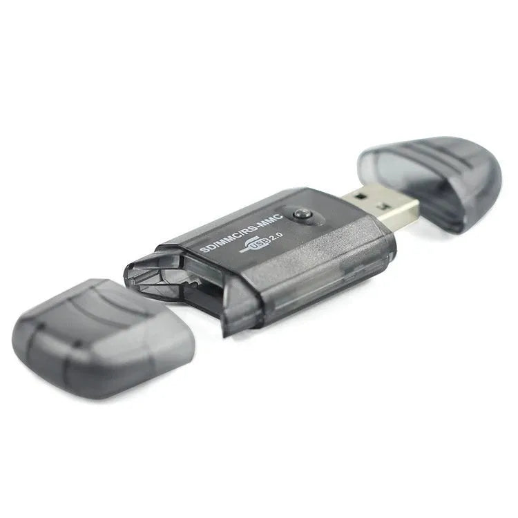 Transparent USB card reader with visible internal components and LED lighting
