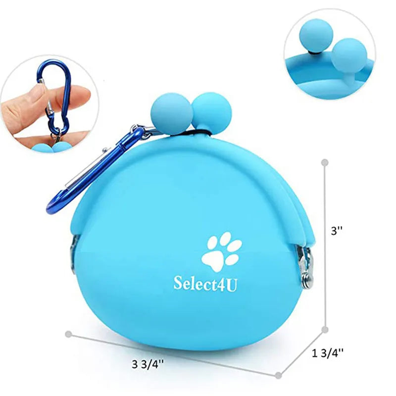 Yellow silicone dog training treat bag with waist belt measuring 9cm by 9.5cm