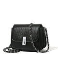 Soft black PU leather women's chain shoulder bag with cross-body strap and sewn detailing