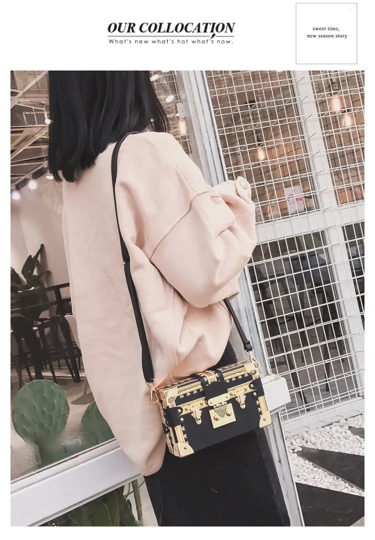Women's hard-shell PU shoulder bag with flap closure in black or green