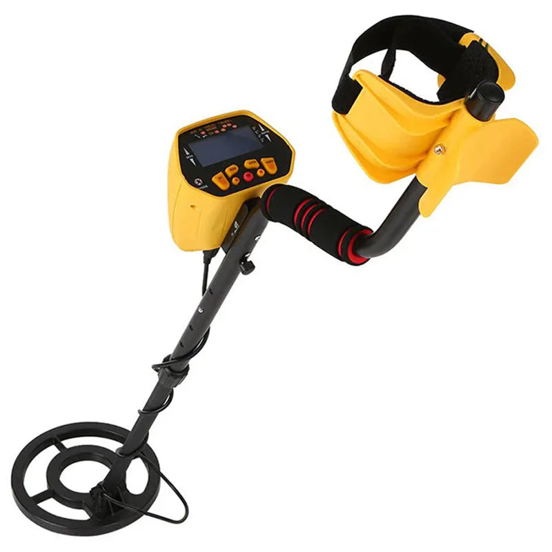 GC1028 professional metal detector with LCD display, black and yellow housing, and waterproof search coil