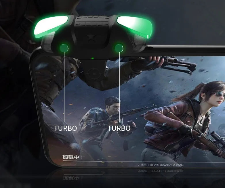 Black USB mobile phone game controller with compact ergonomic design measuring 5x2.5x2.96cm