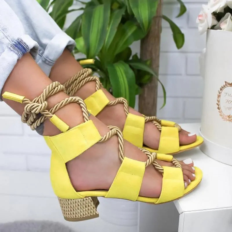 Women's beige suede fashion sandals with thick heel, fish mouth toe, and ankle strap.