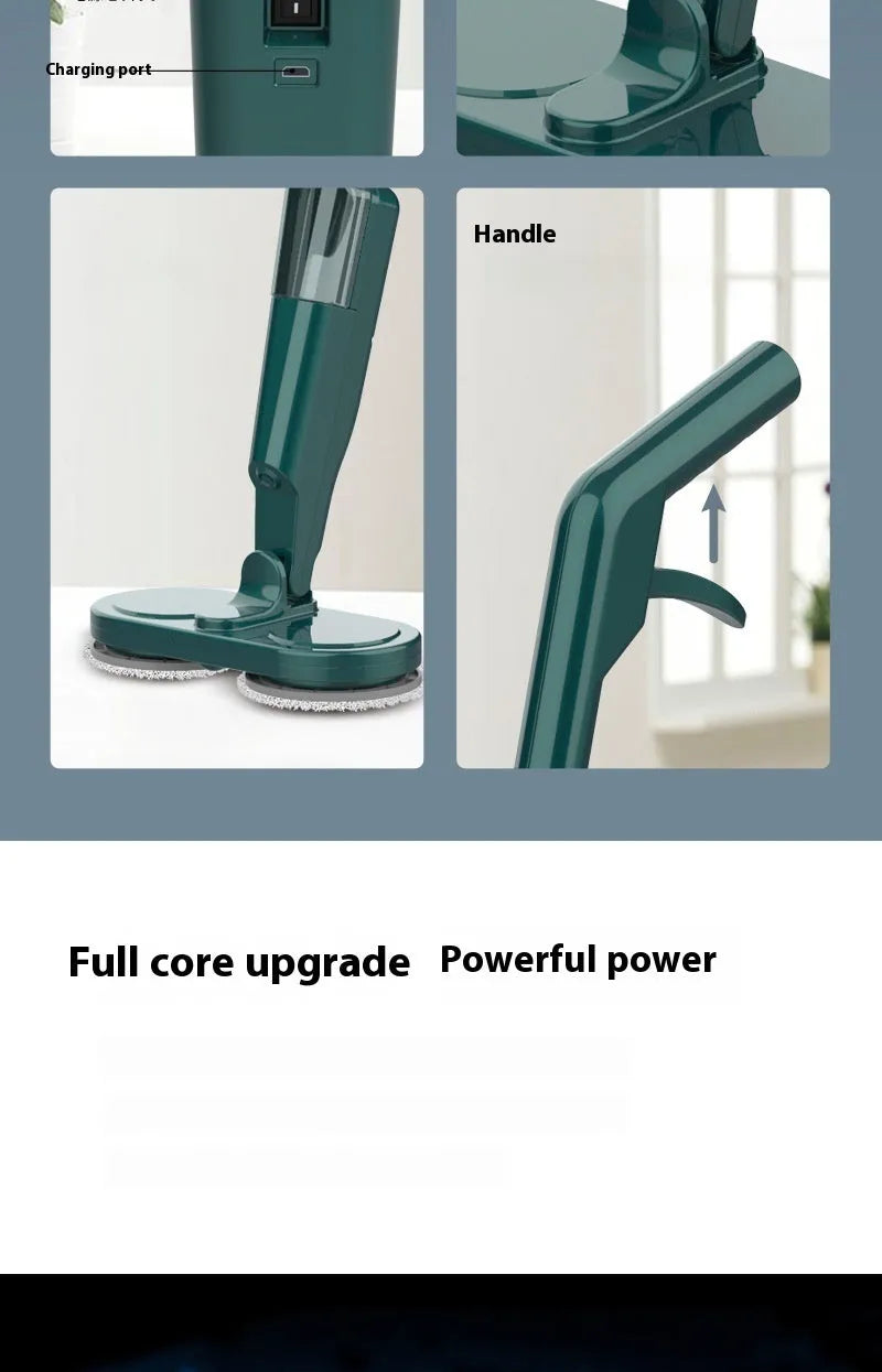 S5 Green and S5 White wireless sweeping and mopping all-in-one machine with USB charging cable.