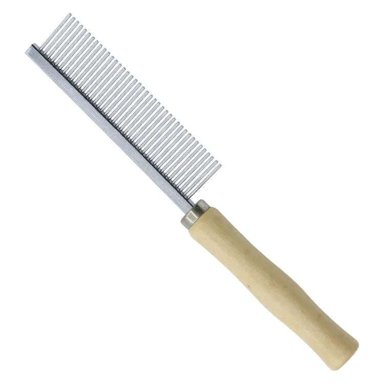 Wooden handle pet grooming comb for dogs and cats with round teeth