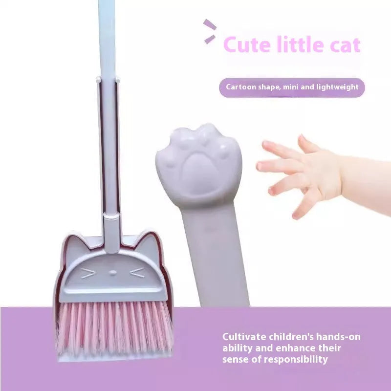 Broom and dustpan set with rotating brush head in purple, green and beige colour options