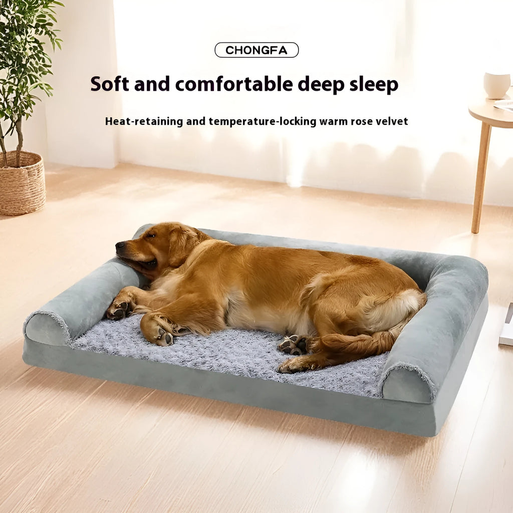 Light grey cloth dog kennel for large breeds showing structured walls and padded base.