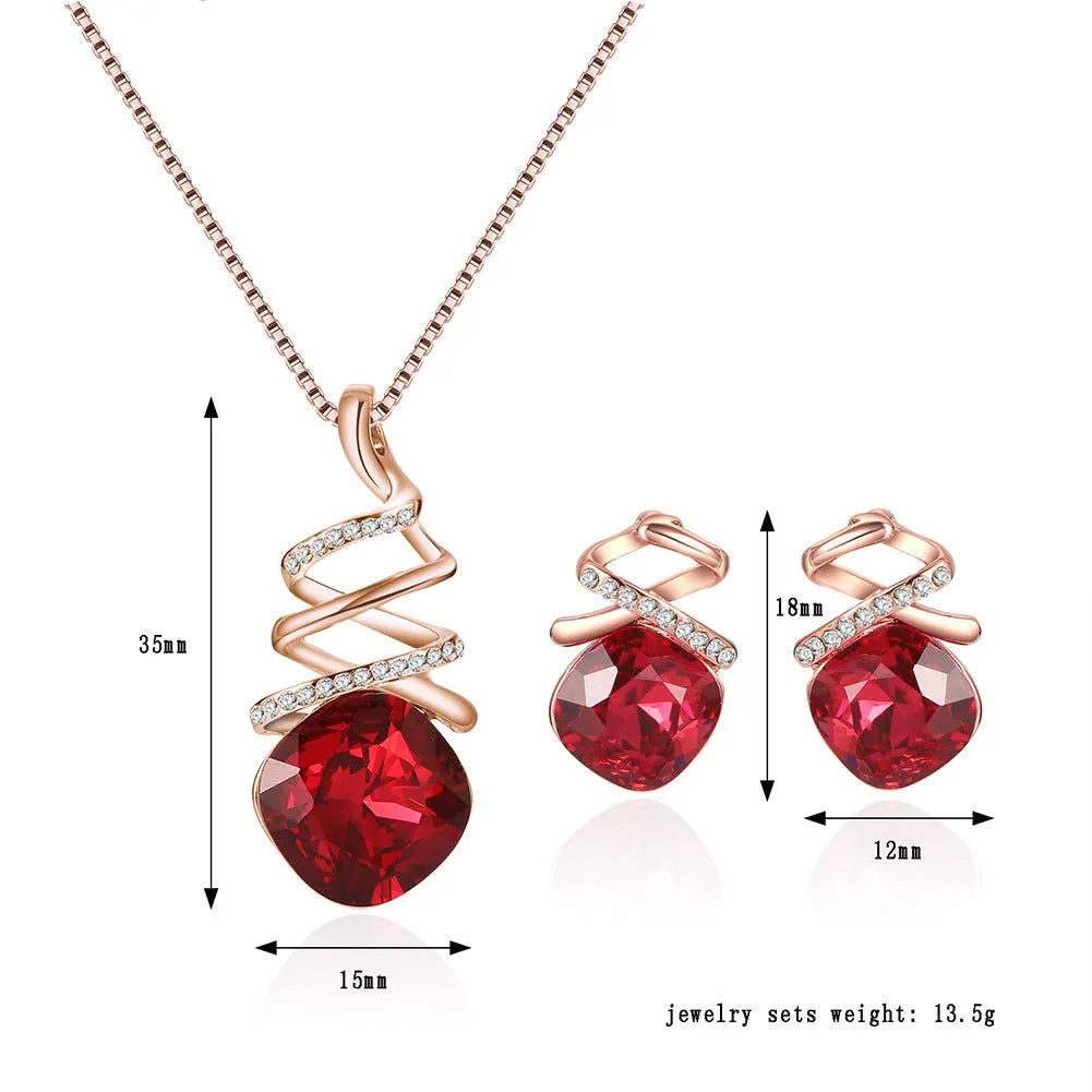 Women's alloy jewellery set with adjustable necklace and matching earrings featuring diamond processing finish