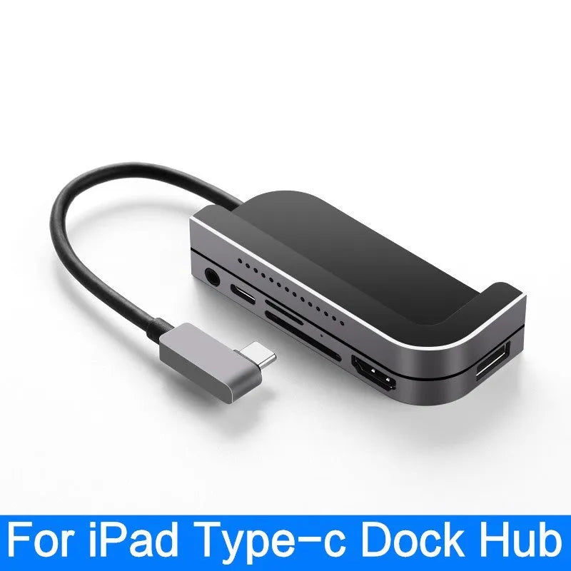 Silver aluminium grey USB-C docking station for iPad Pro with HDMI and USB ports