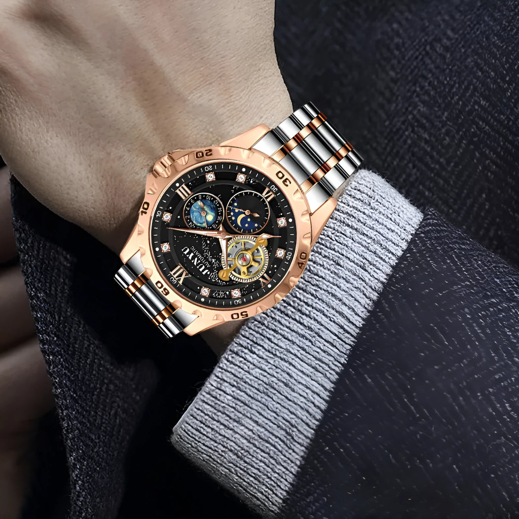 Men's automatic mechanical watch with luminous hands, waterproof design and 12mm thickness