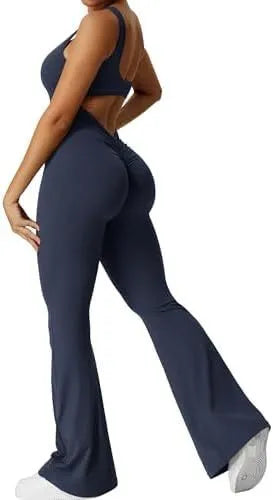 Women's sleeveless flare jumpsuit in polyester for fitness and yoga
