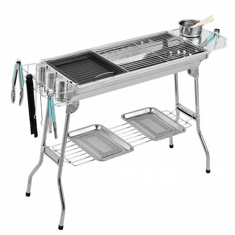 Large stainless steel portable folding barbecue oven for outdoor group cooking