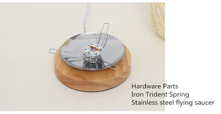 Natural hemp rope Sepak Takraw desk lamp with solid wood base and USB-powered LED light