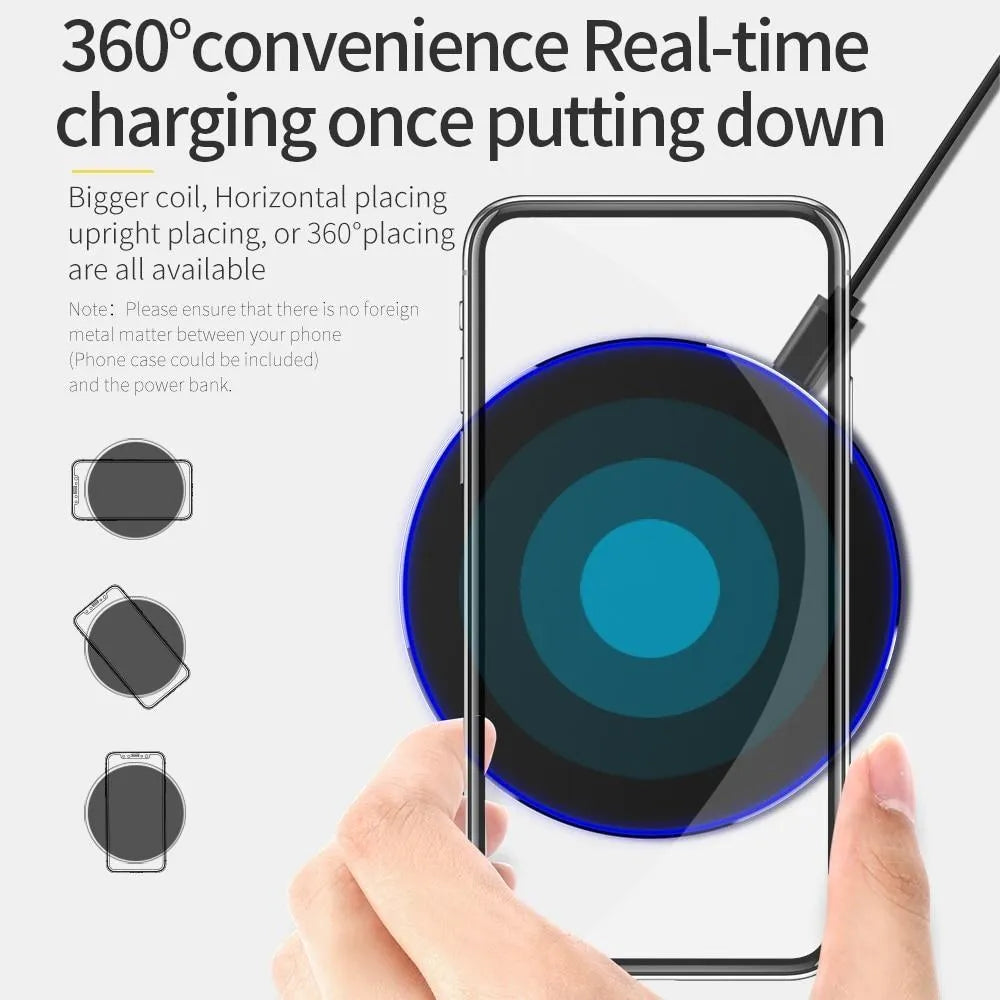 Ultra-thin black square wireless charger with fast 9V QI charging capability