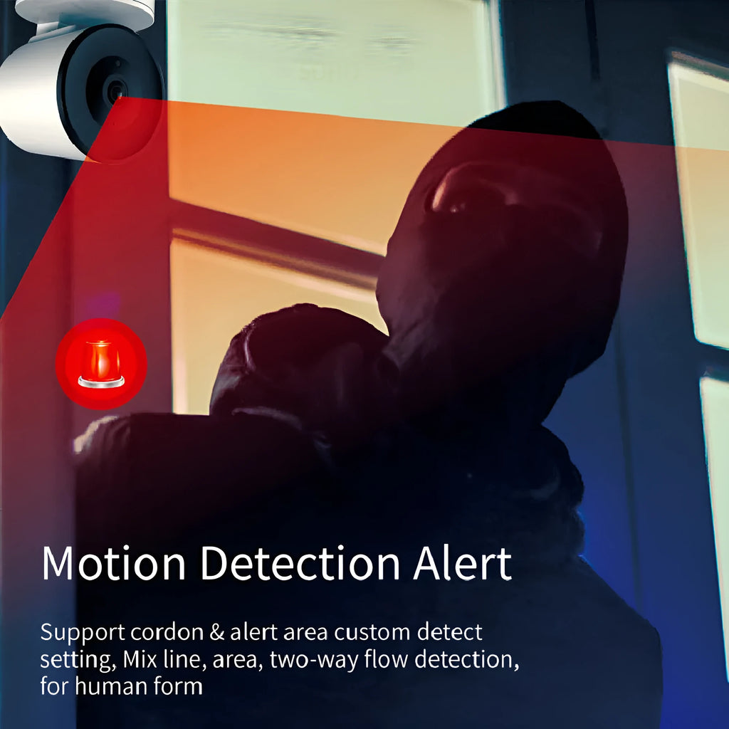 Indoor Wi-Fi security camera with pan-tilt capabilities showing 1080p HD resolution and night vision features