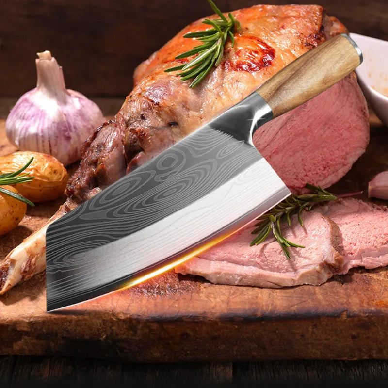 40cr13 stainless steel kitchen knife with a 320mm forged blade, shown in the advertised colour.