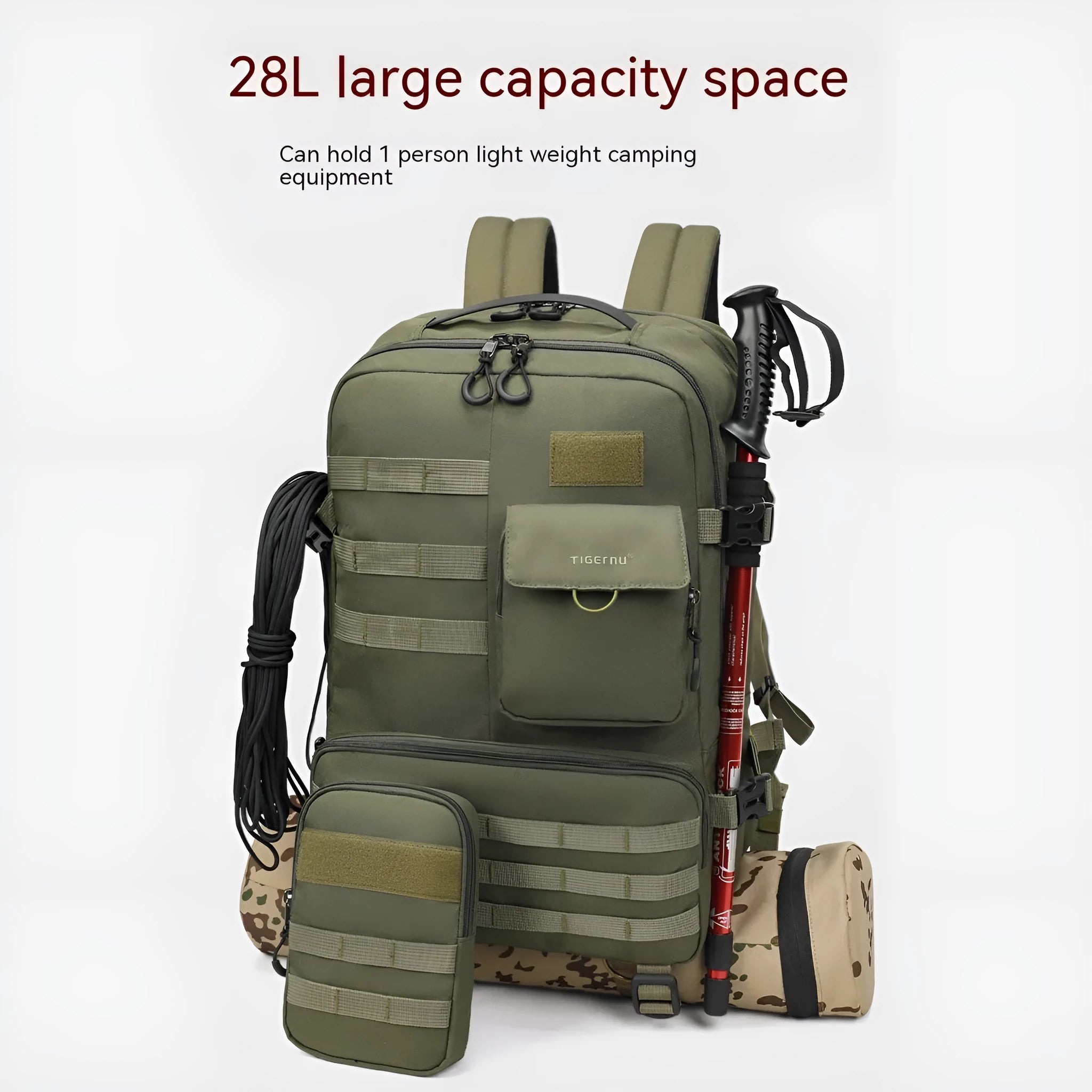 17 inch army green tactical waterproof backpack with 20-35 litre capacity