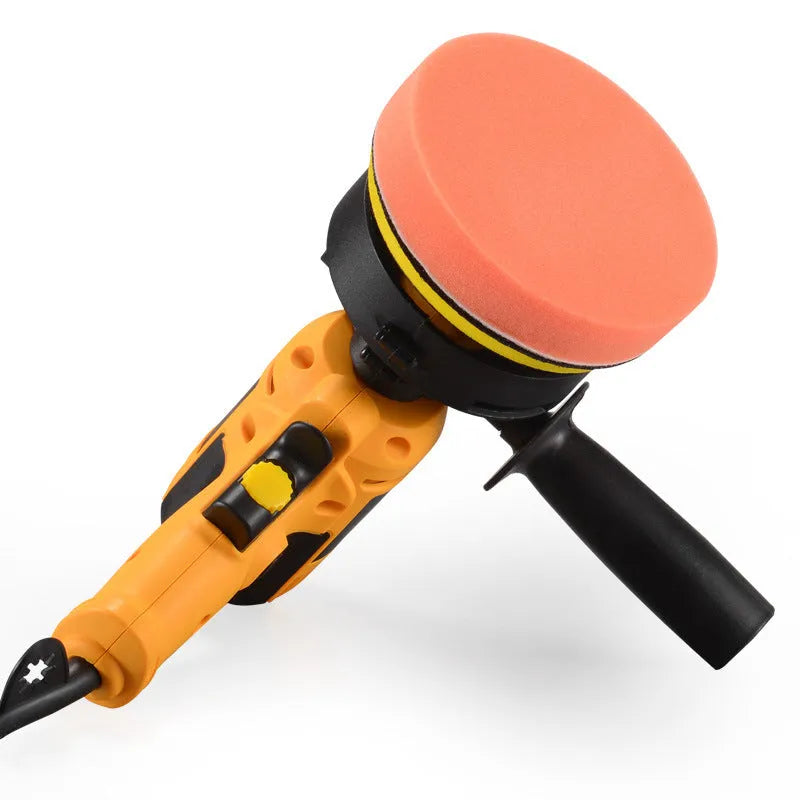 Yellow car polishing machine with 125mm disc for automotive and multi-surface applications