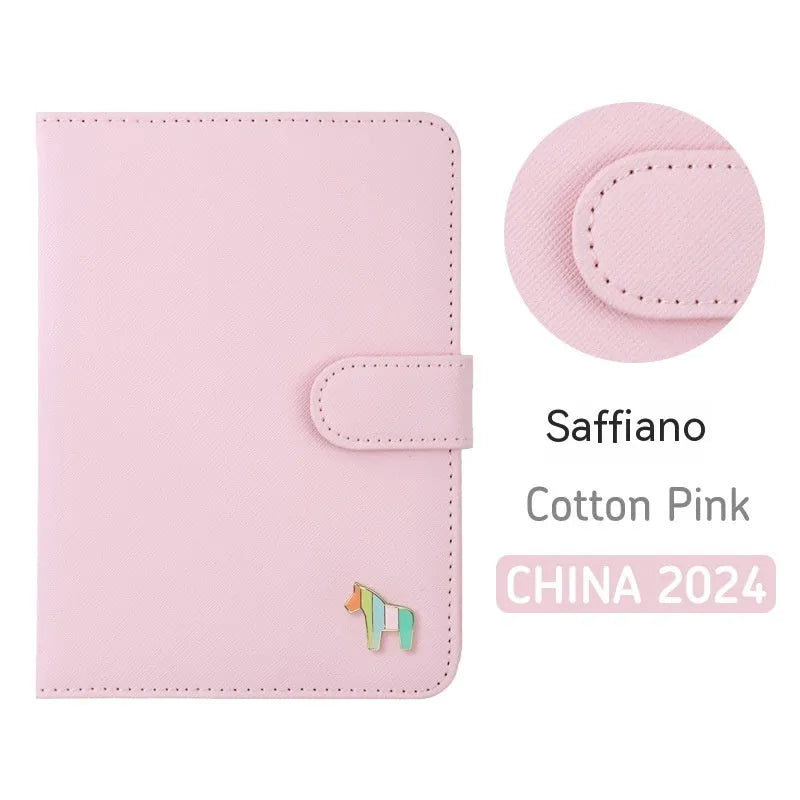 Compact leather-covered 396-day schedule book for hand accounting, shown lying open flat.