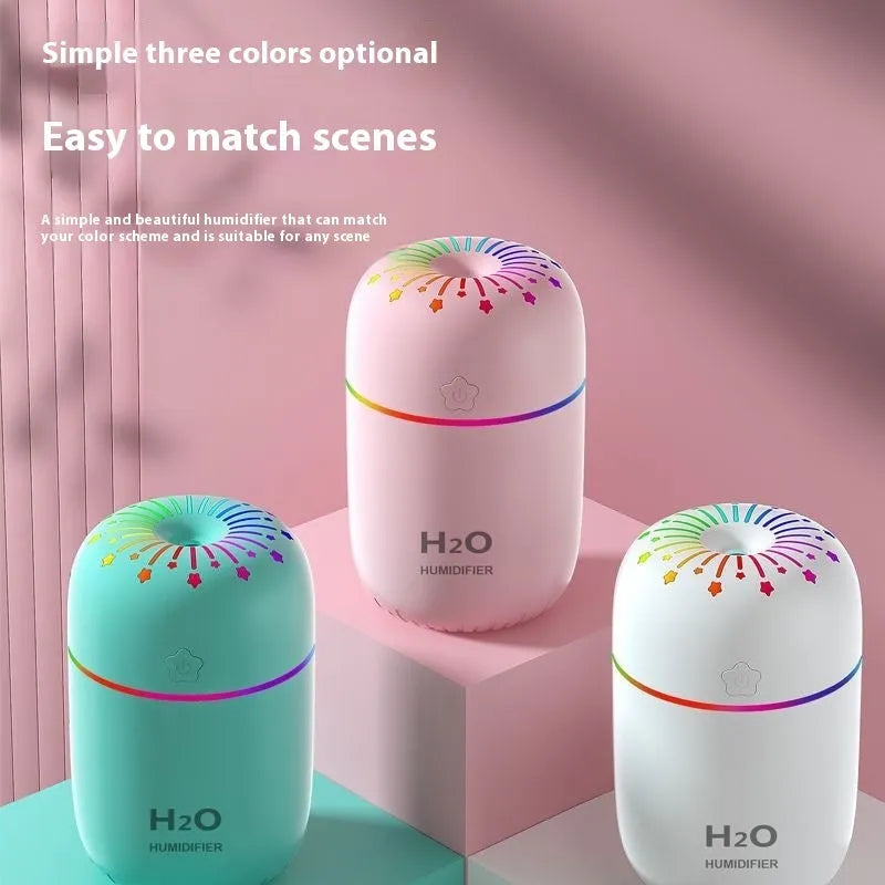 Compact white USB humidifier with 300ml water tank on desk with measuring tape showing 75mm dimensions