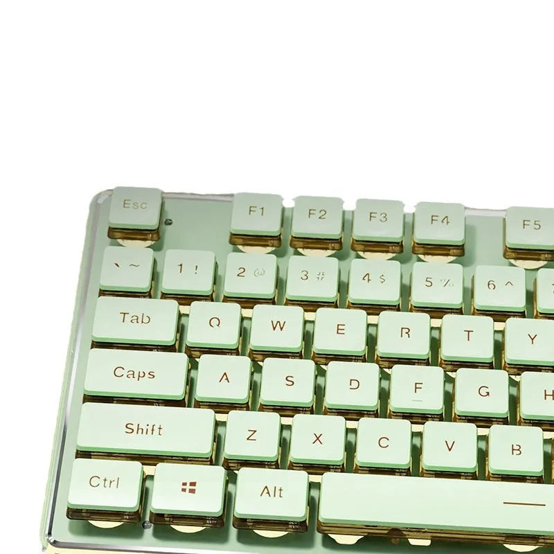 Prewalker V3 wired keyboard and mouse set in retro green colour on office desk