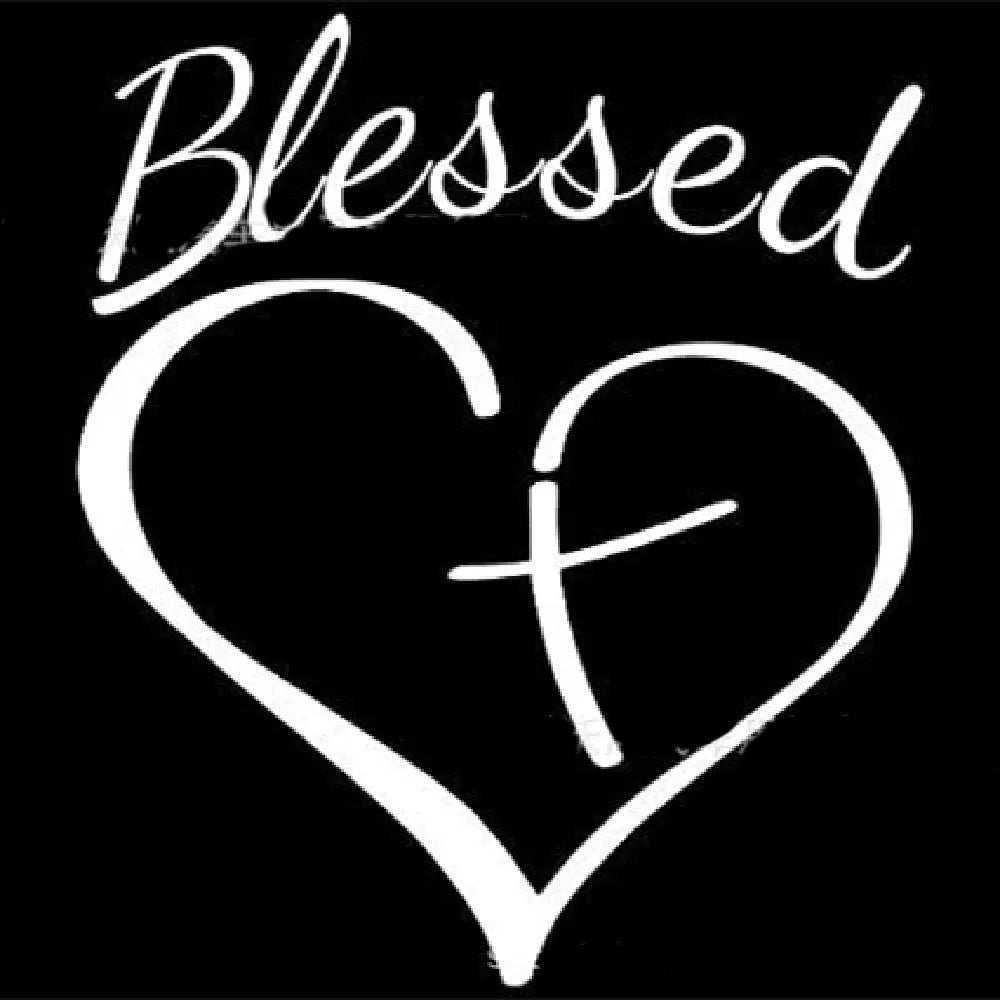 Faith Hope Love lettering with a heart symbol on a black decorative sticker measuring 14 by 11.5 centimetres.