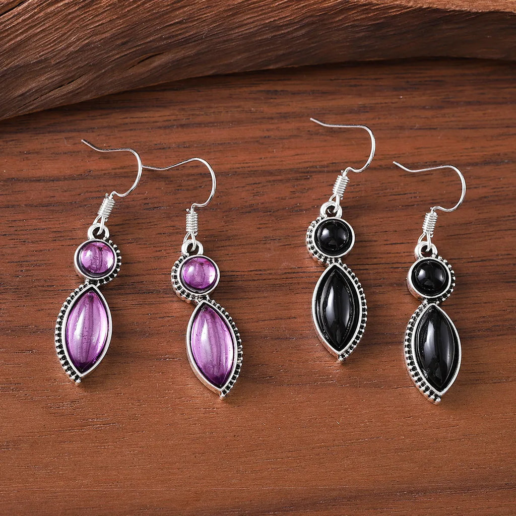 Vintage geometric bohemian earrings with electroplated black and purple finish