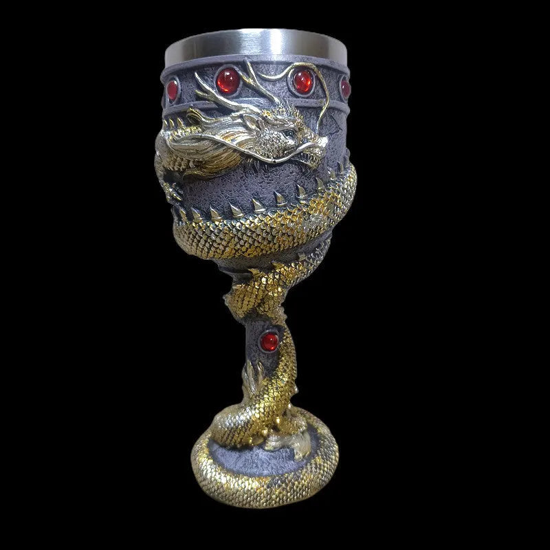 Red wine glass with 3D Chinese dragon design in gold colour, 200ml capacity