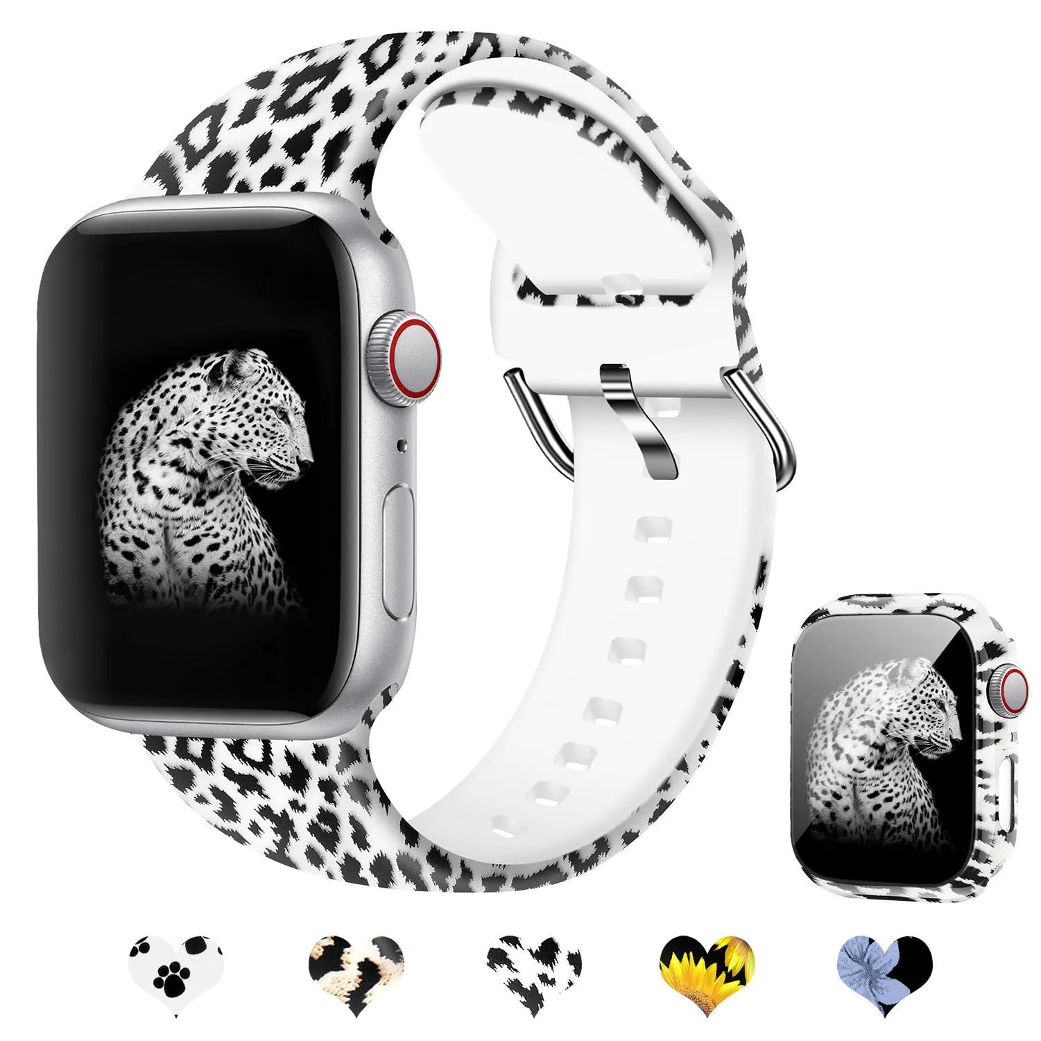Printed silicone replacement strap for Apple Watch in various styles and sizes