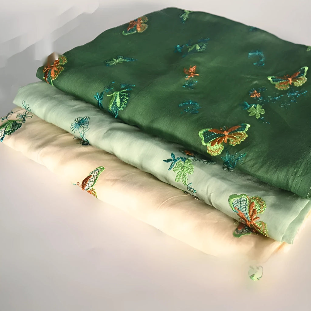 Pure ramie embroidery cloth for Hanfu fabric in beige, grass green and dark green colours