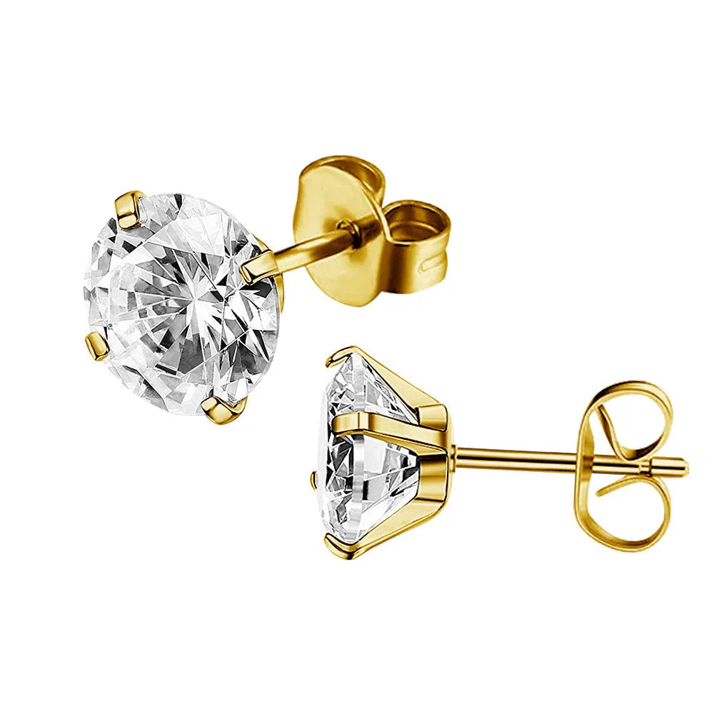 Square cut zircon geometric stud earrings in stainless steel with gold or silver tone finish