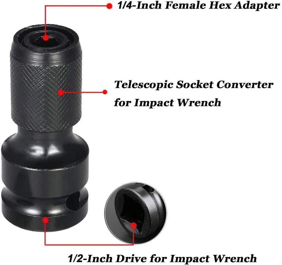 Square to hexagonal telescopic bit holder made of No 45 steel for electric wrench use