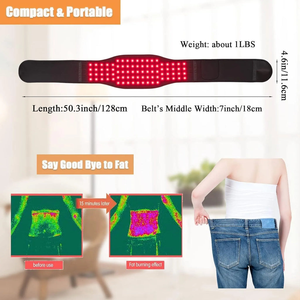 Black infrared physical therapy belt with adjustable strap for waist pain relief